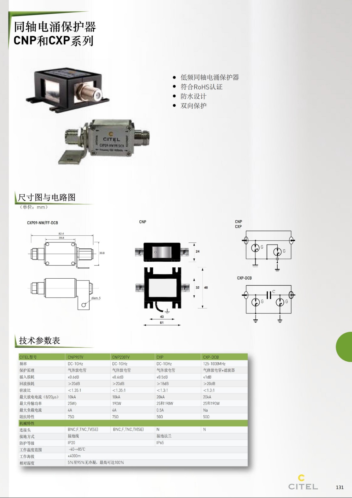 CXP系列同軸（天饋線）電涌保護器技術(shù)參數(shù)